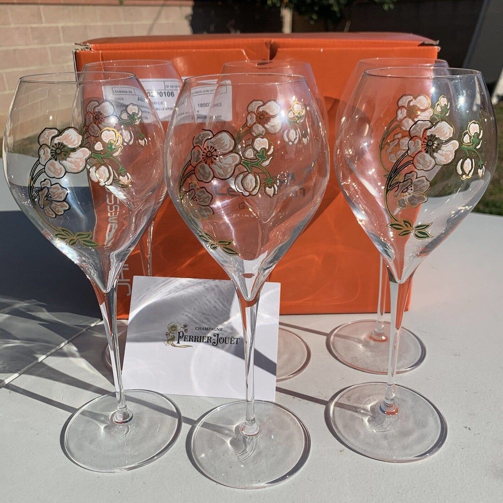 Perrier Jouet Verre Belle Epoque Hand Painted Animone Grand Champagne 6pc Set